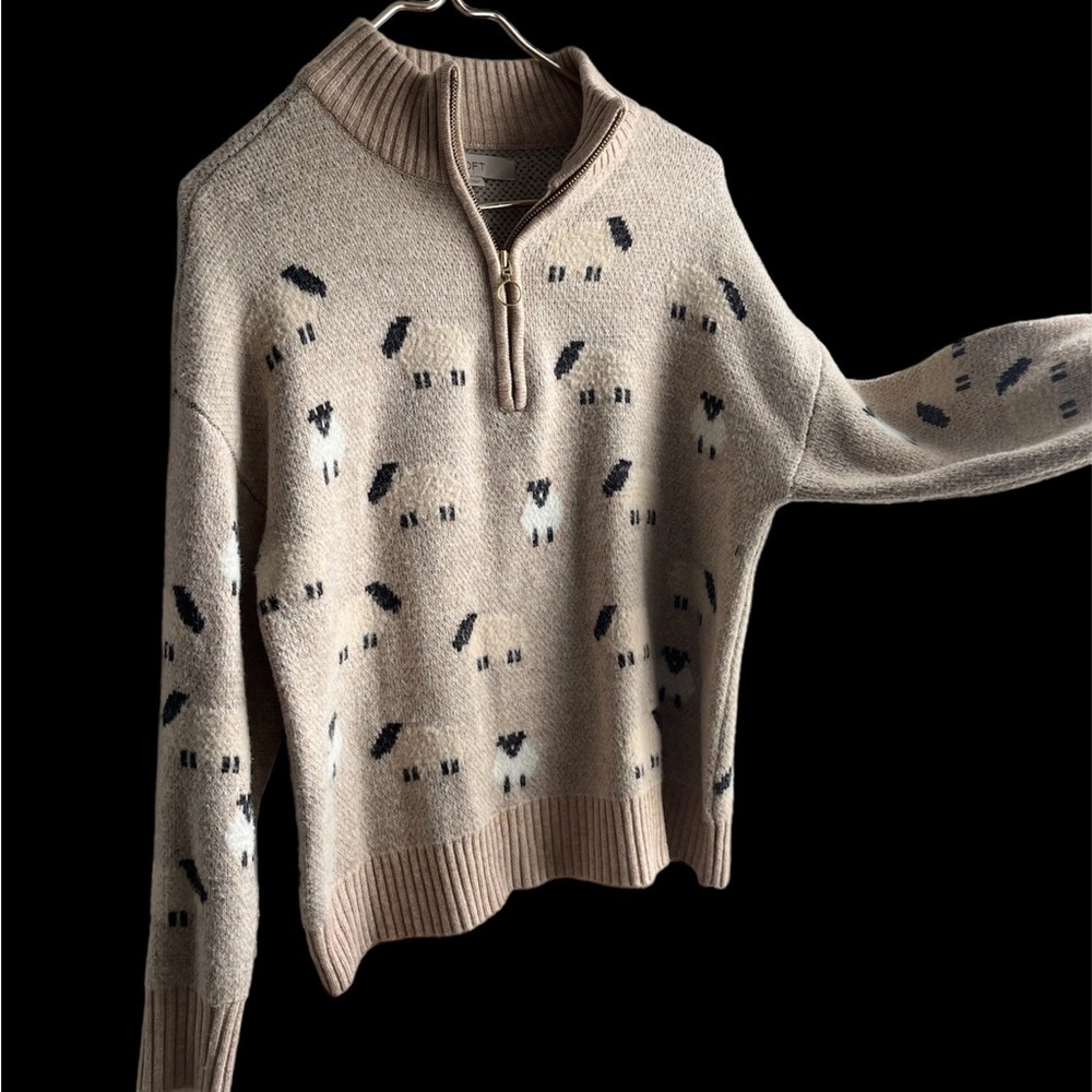 LOFT quarter zip Lamb design Sweater L